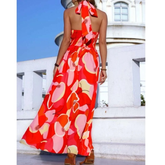 Boho floral print halter  maxi dress - Picture 3 of 8